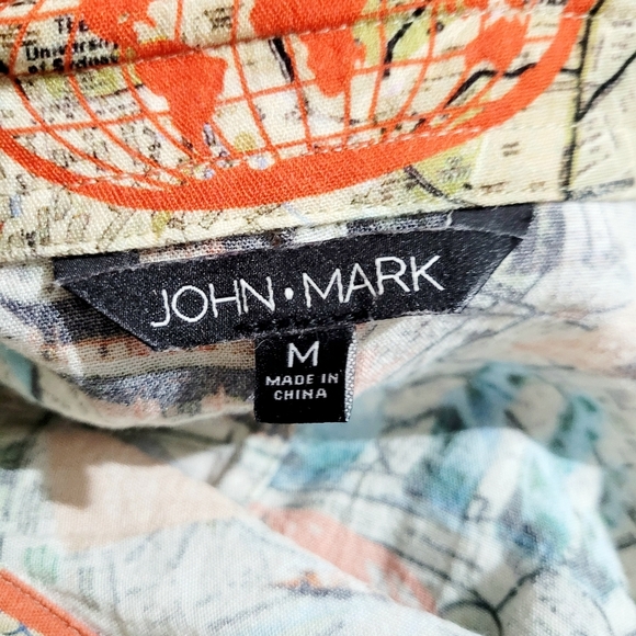 John Mark Women’s Travel Print Button Front Shirt Top Tunic SZ Medium 3/4 Sleeve - Picture 11 of 13